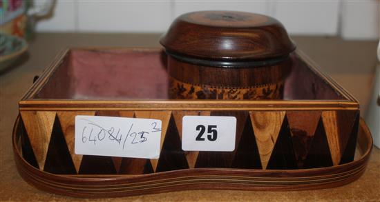 Tunbridge Ware rectangular sewing basket and a cylindrical string box